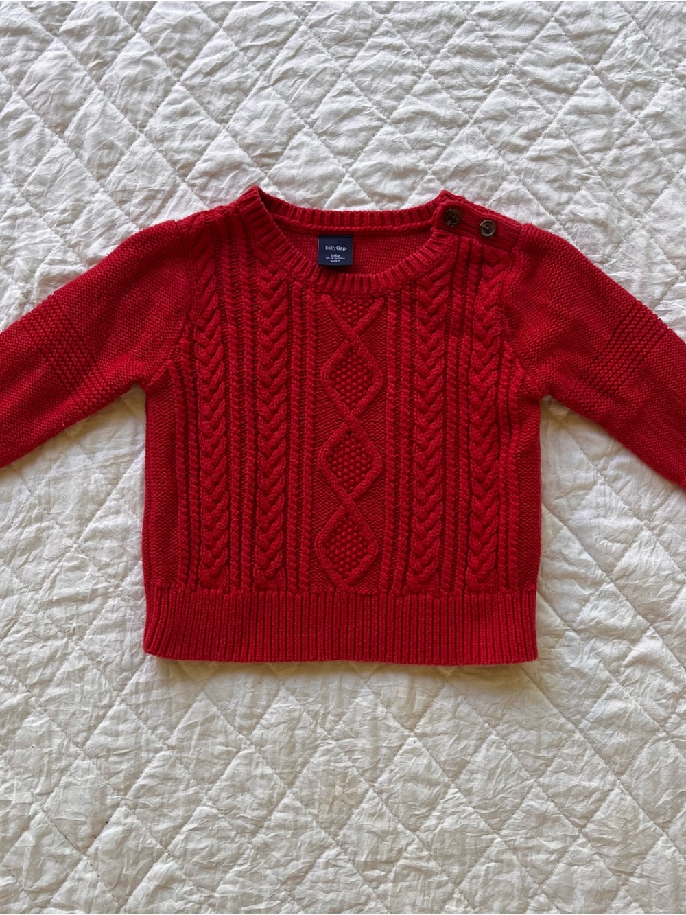 GAP Red Cable Knit Crew Sweater with Shoulder Buttons